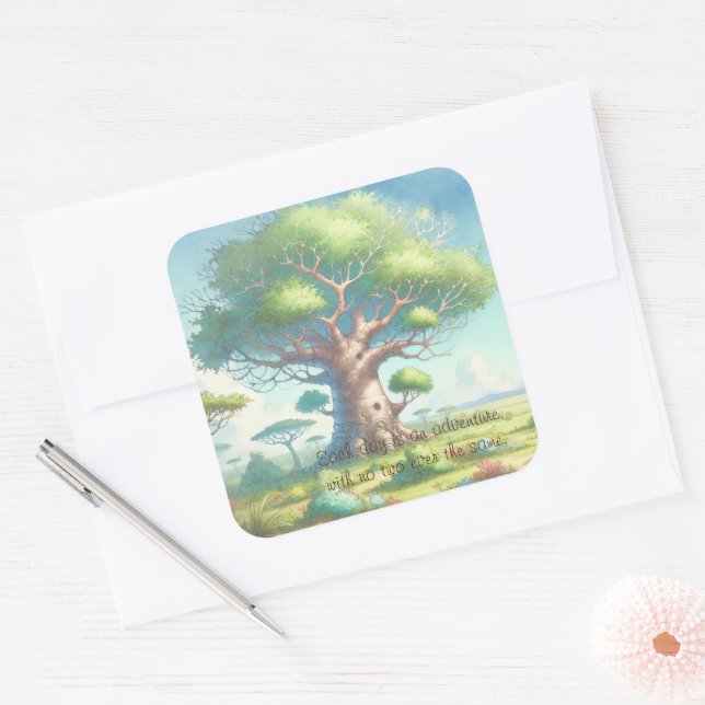 Pegatina Cuadrada Árbol baobab y presupuesto (Sobre)