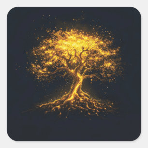 Pegatina Cuadrada Árbol brillante de la vida - místico y encantador