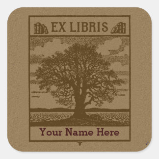 Pegatina Cuadrada Árbol clásico con libro ex librea