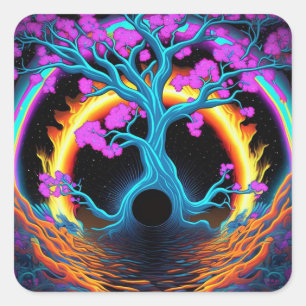 Pegatina Cuadrada Árbol colorido de la vida