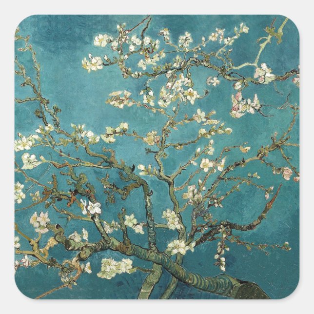 Pegatina Cuadrada Árbol de almendras floreciente - Van Gogh (Anverso)