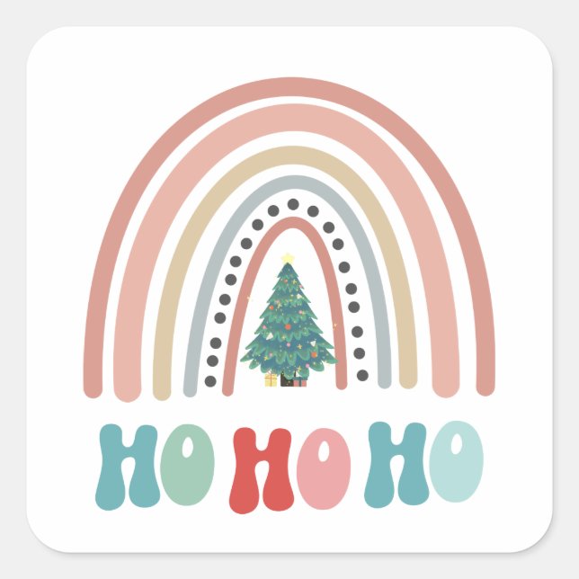 Pegatina Cuadrada Árbol de arcoiris navideño con ilusión (Anverso)