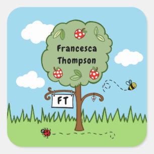 Pegatina Cuadrada Árbol de celebraciones personalizado de niño