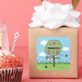 Pegatina Cuadrada Árbol de celebraciones personalizado de niño