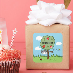 Pegatina Cuadrada Árbol de celebraciones personalizado de niño
