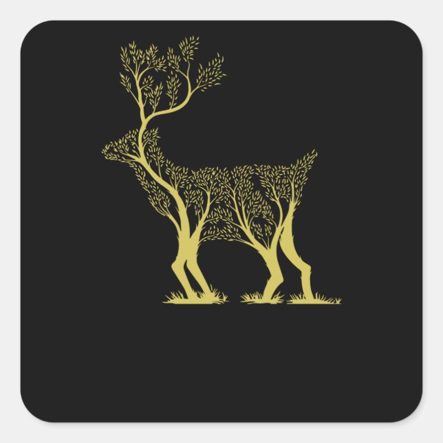 Pegatina Cuadrada Árbol de ciervos (Anverso)
