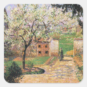 Pegatina Cuadrada Árbol de ciruelas, Eragny Camille Pissarro