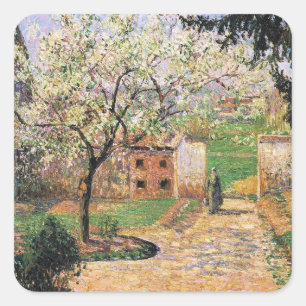 Pegatina Cuadrada Árbol de ciruelas, Eragny Camille Pissarro