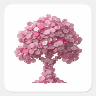 Pegatina Cuadrada Árbol de CONCIENCIACIÓN SOBRE EL CÁNCER DE MAMA ro