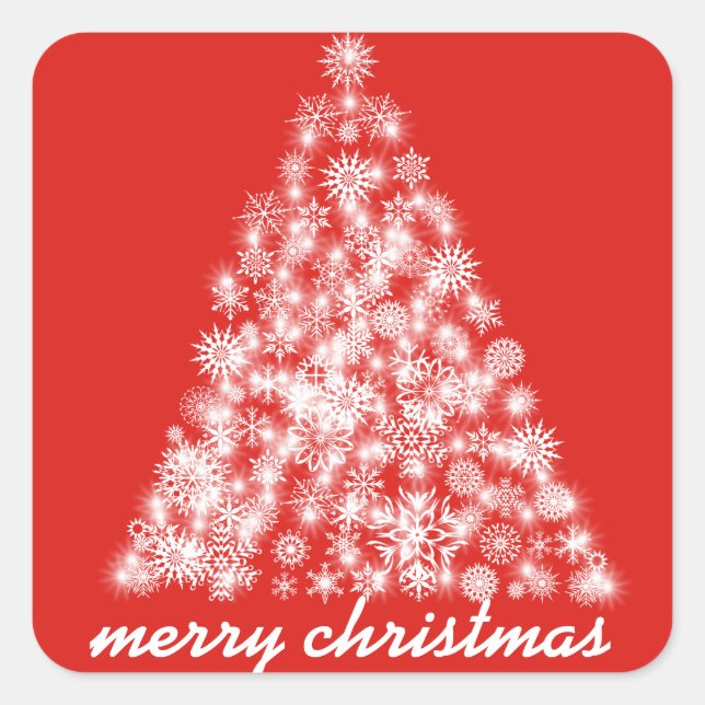 Pegatina Cuadrada Árbol de copas de nieve de Red Sparkly (Anverso)