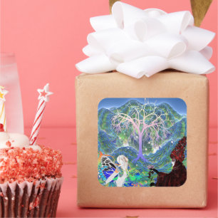 Pegatina Cuadrada Árbol de estrellas mágico