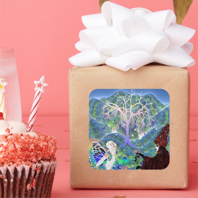 Pegatina Cuadrada Árbol de estrellas mágico (Fiesta)