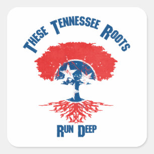 Pegatina Cuadrada Árbol de la bandera de raíces de Tennessee