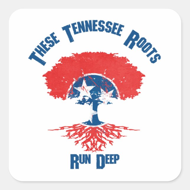 Pegatina Cuadrada Árbol de la bandera de raíces de Tennessee (Anverso)