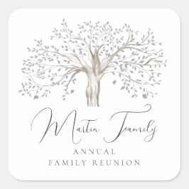 Pegatina Cuadrada Árbol de la familia de acuarelas de Reunión Famili