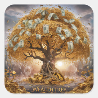 Pegatina Cuadrada Árbol de la riqueza de plástico duro – Árbol del d