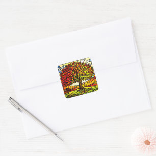 Pegatina Cuadrada Árbol de la Vida Mosaico de Vidrio Roto Colores de