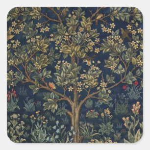 Pegatina Cuadrada Árbol de la Vida vintage de William Morris