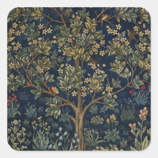 Pegatina Cuadrada Árbol de la Vida vintage de William Morris