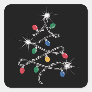 Pegatina Cuadrada Árbol de Luces de Navidad con Rhinestone Mega Bril