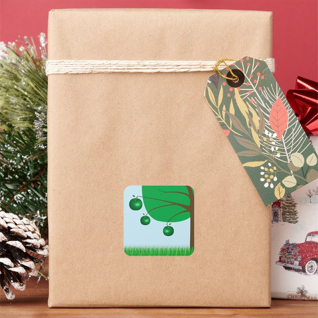 Pegatina Cuadrada Árbol de manzana verde (Subido por el creador)