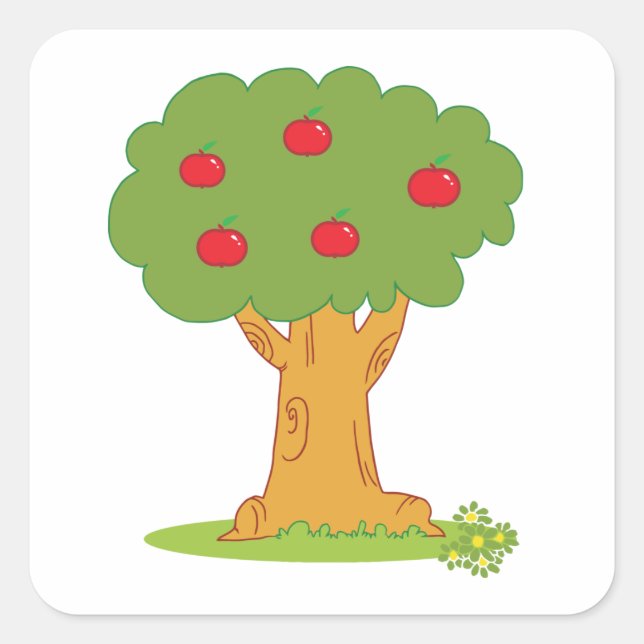 Pegatina Cuadrada Árbol de manzanas rojas (Anverso)