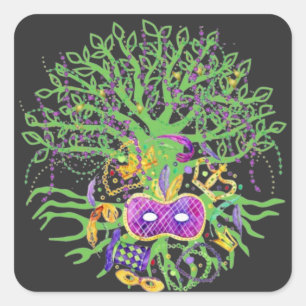 Pegatina Cuadrada árbol de Mardi gras