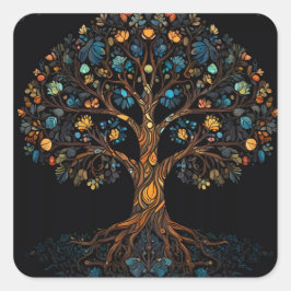 Pegatina Cuadrada Árbol de Mosaico de Vidrio Teñido