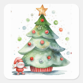Pegatina Cuadrada Árbol de navidad