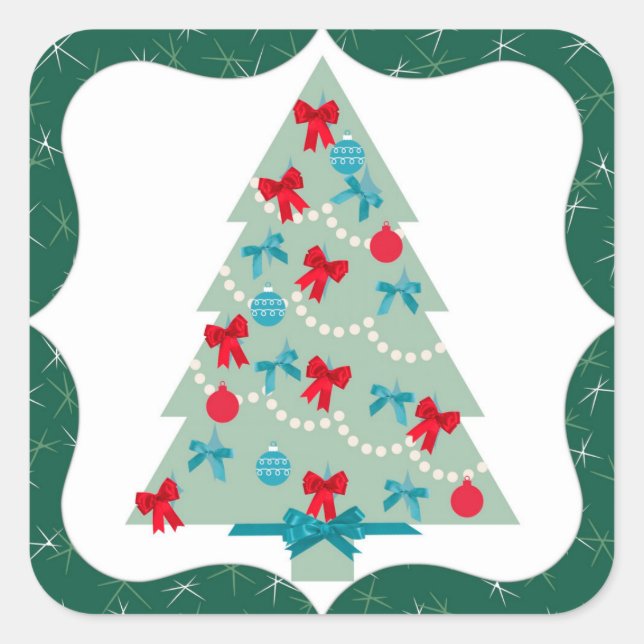Pegatina Cuadrada Árbol de Navidad (Anverso)