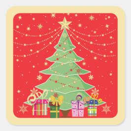 Pegatina Cuadrada Árbol de Navidad