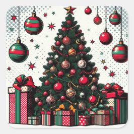 Pegatina Cuadrada árbol de Navidad