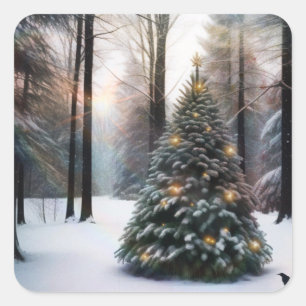 Pegatina Cuadrada Árbol de navidad