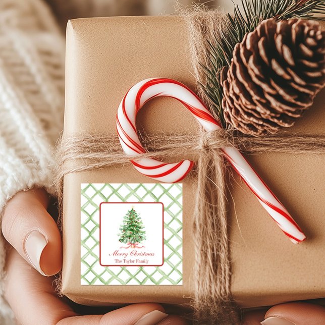 Pegatina Cuadrada Árbol de Navidad acuarela (Subido por el creador)