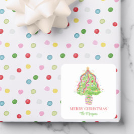 Pegatina Cuadrada Árbol de navidad acuarela confetti