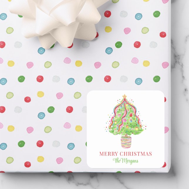 Pegatina Cuadrada Árbol de navidad acuarela confetti (Subido por el creador)