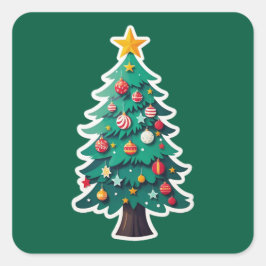 Pegatina Cuadrada Árbol de Navidad audaz