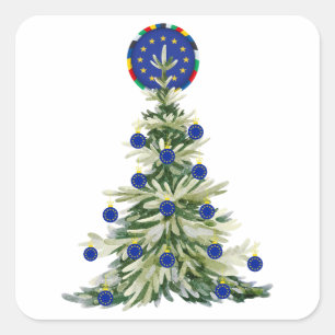 Pegatina Cuadrada Árbol de Navidad - Bandera de la Unión Europea   E