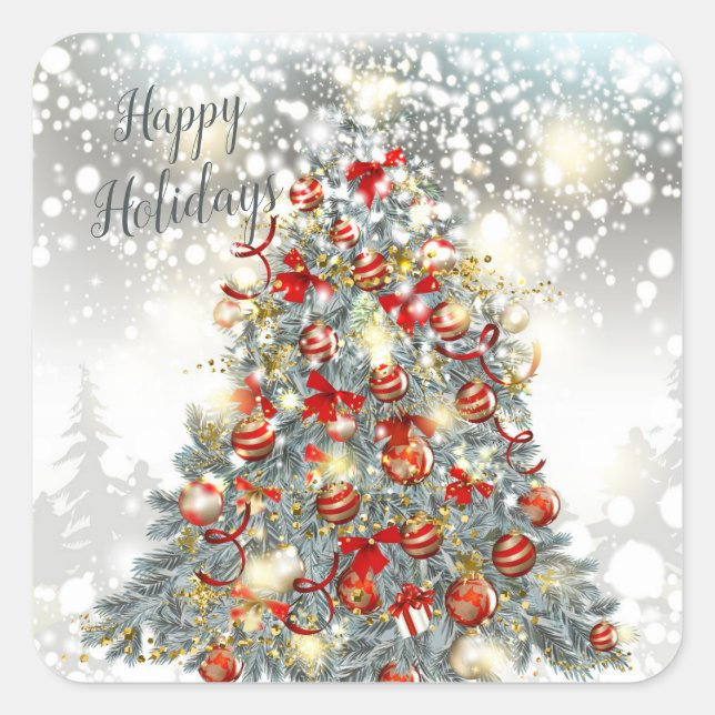 Pegatina Cuadrada Árbol de Navidad, baubles Pegatinas Rectangle (Anverso)