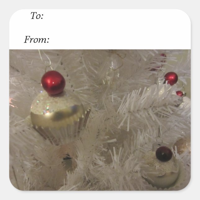 Pegatina Cuadrada Árbol de Navidad Blanco (Anverso)