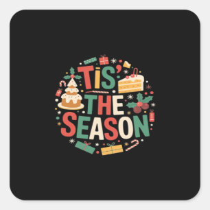 Pegatina Cuadrada Árbol de Navidad Bonito - Es la Temporada