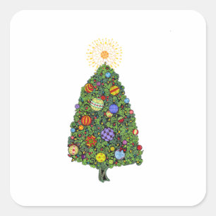 Pegatina Cuadrada Árbol de Navidad Brillante