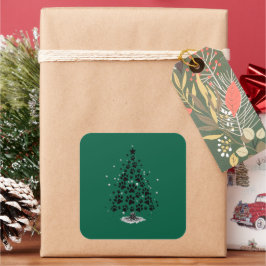 Pegatina Cuadrada Árbol de Navidad con Huellas de Perro para Amantes