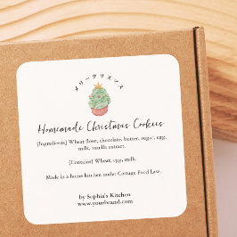 Pegatina Cuadrada Árbol de Navidad con ingredientes de panadería acu