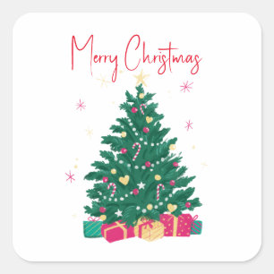 Pegatina Cuadrada Árbol de Navidad con regalos