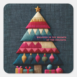 Pegatina Cuadrada Árbol de Navidad con textura de tela acolchada aco