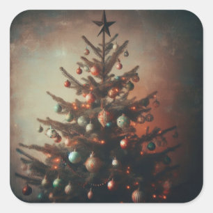 Pegatina Cuadrada Árbol de Navidad con vibraciones boho modernas
