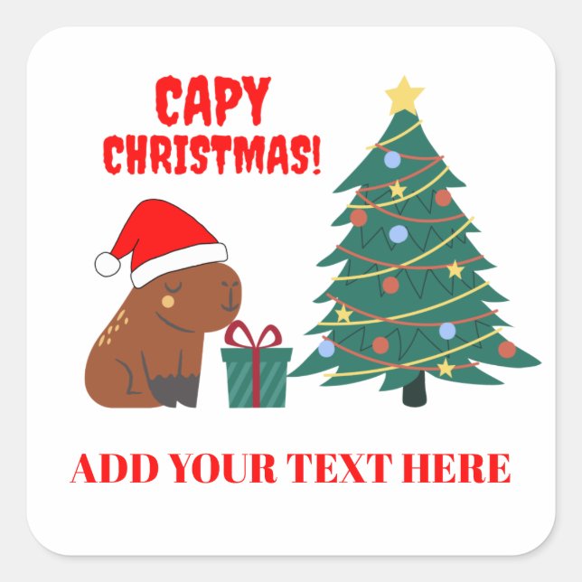Pegatina Cuadrada Árbol de Navidad de Capybara Lindo (Anverso)
