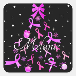 Pegatina Cuadrada Árbol de Navidad de cinta rosada