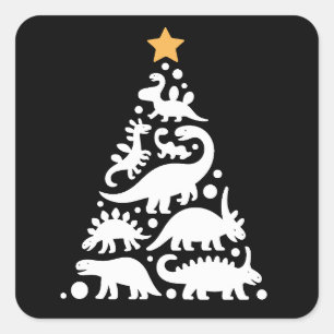 Pegatina Cuadrada Árbol de Navidad de Dino Lindo Dinosaurio Divertid
